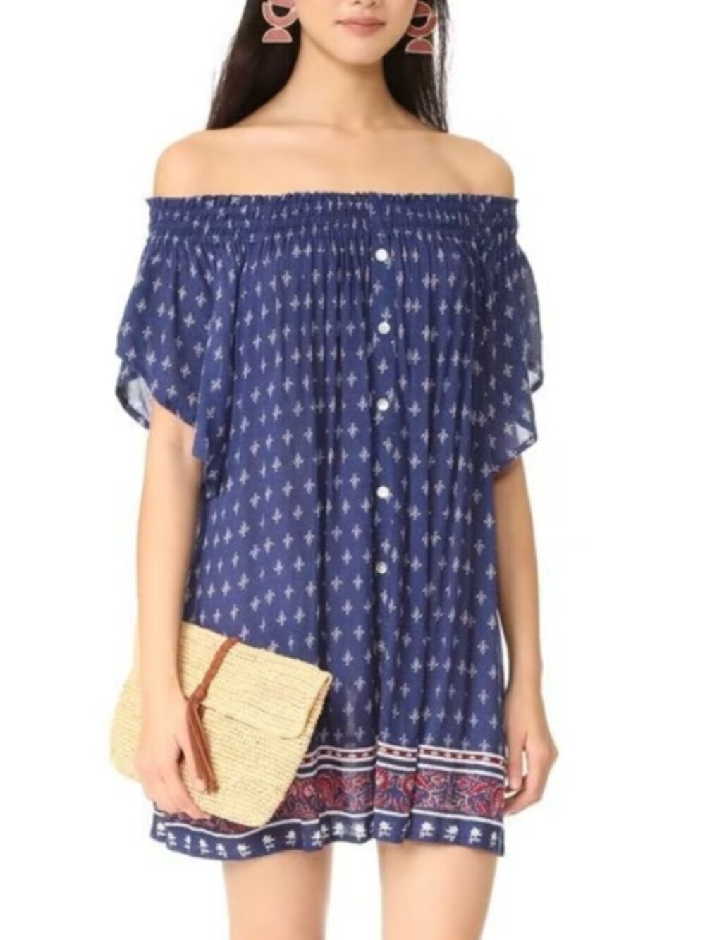 Faithfull The Brand Deia Mini Dress In Gypsy Blue Women's Size 4 Boho Hippie